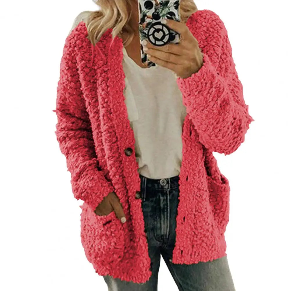 Thicken Plush Women Winter Coat Single-Breasted Soft Autumn Thermal Lady Cardigan Fashion Women Sweaters Buttons Hoodies Outwear