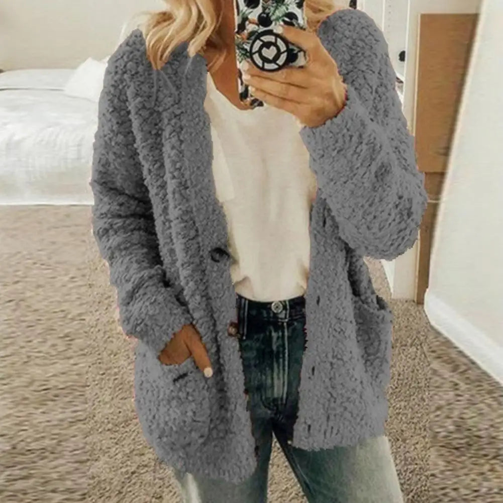 Thicken Plush Women Winter Coat Single-Breasted Soft Autumn Thermal Lady Cardigan Fashion Women Sweaters Buttons Hoodies Outwear