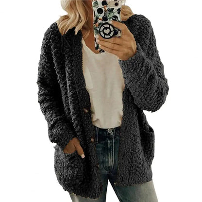 Thicken Plush Women Winter Coat Single-Breasted Soft Autumn Thermal Lady Cardigan Fashion Women Sweaters Buttons Hoodies Outwear