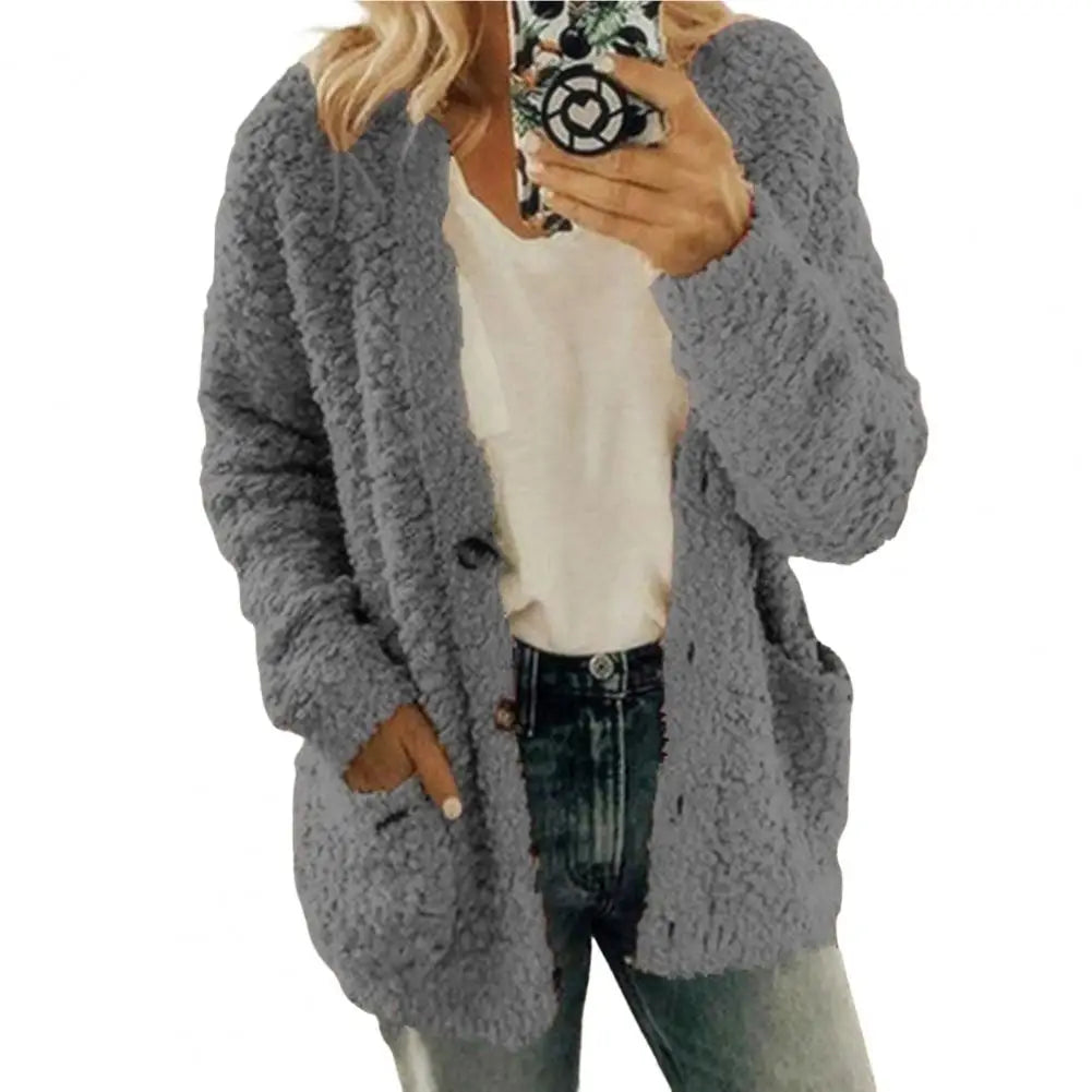 Thicken Plush Women Winter Coat Single-Breasted Soft Autumn Thermal Lady Cardigan Fashion Women Sweaters Buttons Hoodies Outwear