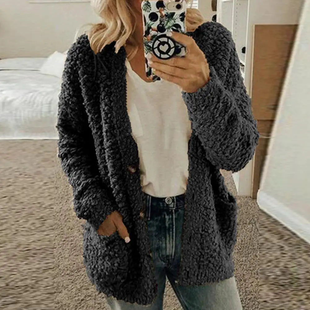 Thicken Plush Women Winter Coat Single-Breasted Soft Autumn Thermal Lady Cardigan Fashion Women Sweaters Buttons Hoodies Outwear