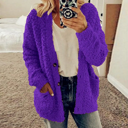 Thicken Plush Women Winter Coat Single-Breasted Soft Autumn Thermal Lady Cardigan Fashion Women Sweaters Buttons Hoodies Outwear