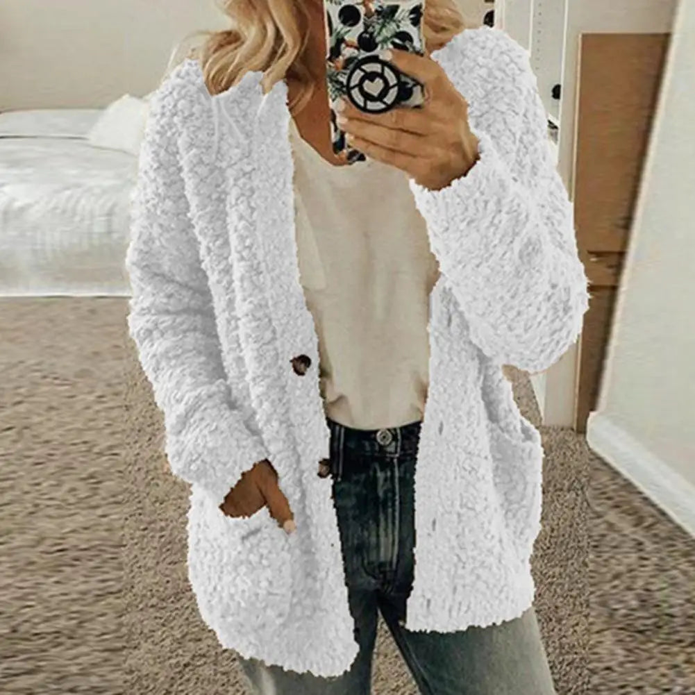 Thicken Plush Women Winter Coat Single-Breasted Soft Autumn Thermal Lady Cardigan Fashion Women Sweaters Buttons Hoodies Outwear