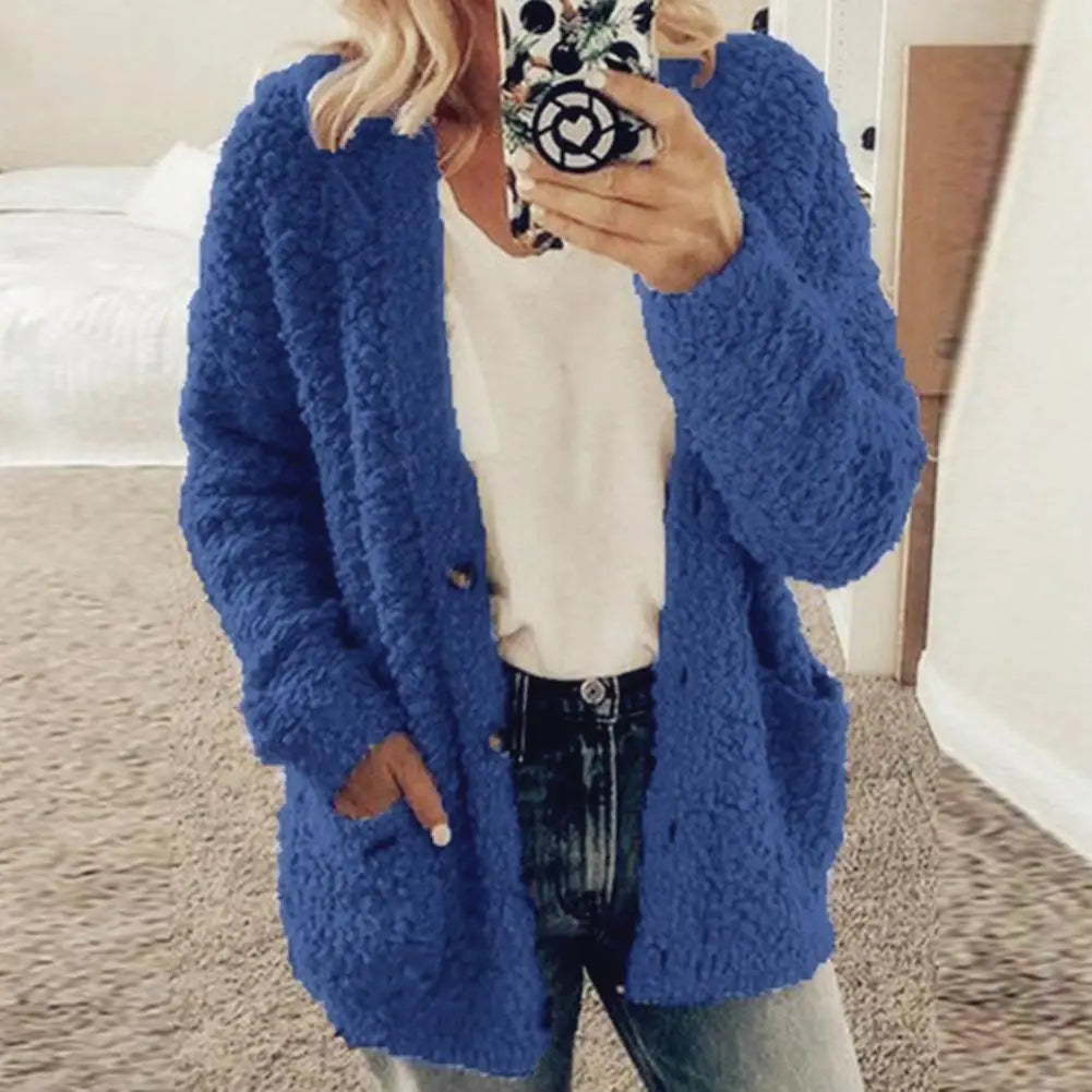 Thicken Plush Women Winter Coat Single-Breasted Soft Autumn Thermal Lady Cardigan Fashion Women Sweaters Buttons Hoodies Outwear
