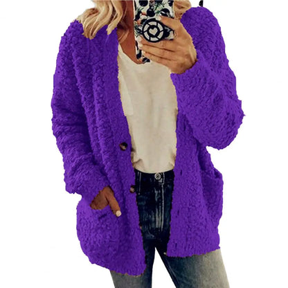 Thicken Plush Women Winter Coat Single-Breasted Soft Autumn Thermal Lady Cardigan Fashion Women Sweaters Buttons Hoodies Outwear