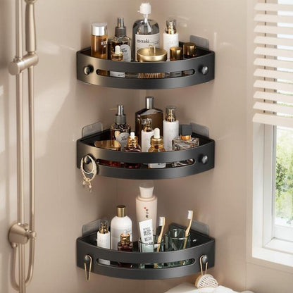 3-Pack Black Triangle Shower Caddy, 3-Tier Corner Shelves Shower Storage Rack, Drill Free Wall Mountshower Organizer, 40Lbs Load Capacity Bathroomaccessories Towels Hook Toiletries