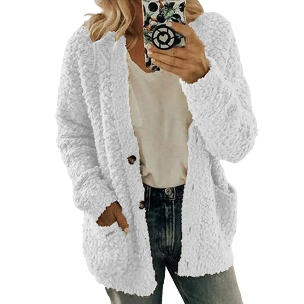 Thicken Plush Women Winter Coat Single-Breasted Soft Autumn Thermal Lady Cardigan Fashion Women Sweaters Buttons Hoodies Outwear