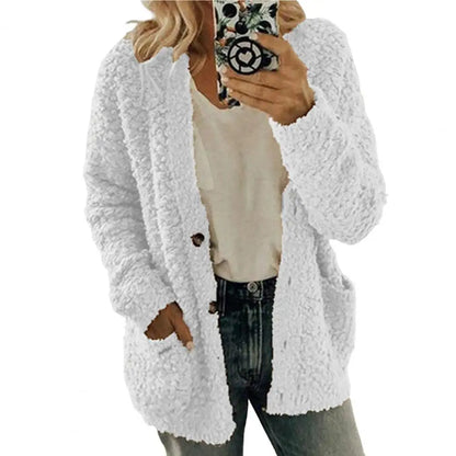 Thicken Plush Women Winter Coat Single-Breasted Soft Autumn Thermal Lady Cardigan Fashion Women Sweaters Buttons Hoodies Outwear