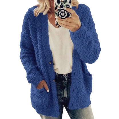 Thicken Plush Women Winter Coat Single-Breasted Soft Autumn Thermal Lady Cardigan Fashion Women Sweaters Buttons Hoodies Outwear