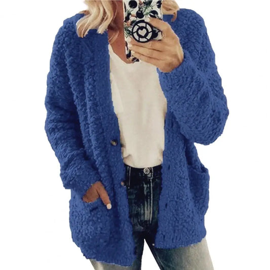 Thicken Plush Women Winter Coat Single-Breasted Soft Autumn Thermal Lady Cardigan Fashion Women Sweaters Buttons Hoodies Outwear